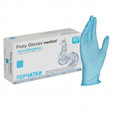 Перчатки одноразовые нитриловые неопудренные Foxy-Gloves, размер S (6.5-7), 100 шт/уп, голубой