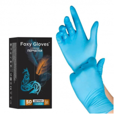 Перчатки одноразовые нитриловые неопудренные Foxy-Gloves, размер М (7-8), 100 шт/уп, голубой