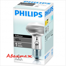 Лампа накаливания Philips 60Вт E27 R63, рефлектор, зеркальная, 1000ч, теплый белый свет