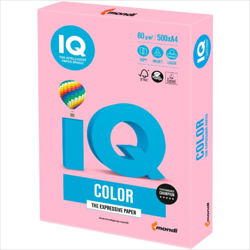 Бумага для копировальных аппаратов IQ Color OPI74 80г/м2, розовый фламинго, А4, 500л