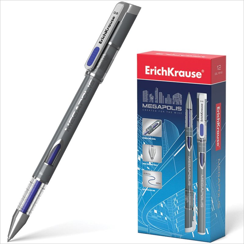 Ручка гелевая Erich Krause Megapolis Gel 92 0,5 мм, синий