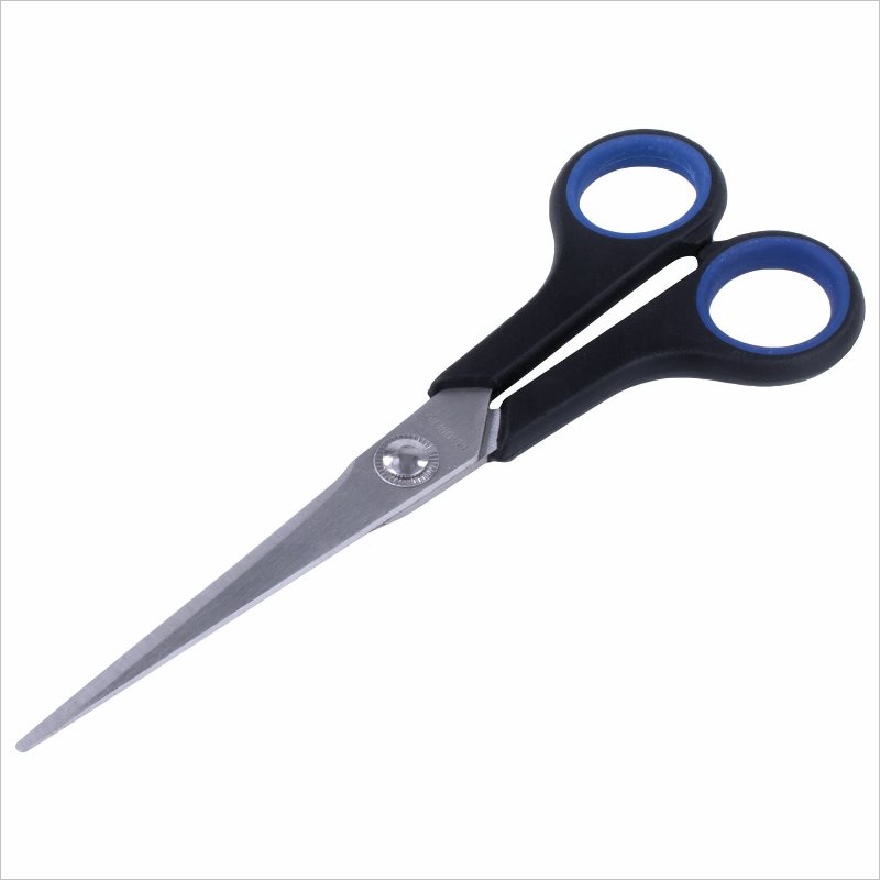 Ножницы Brauberg SOFT GRIP 16.5cм, черно-синие, резиновые ручки
