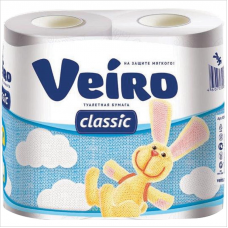 Туалетная бумага 2-слойная Veiro Classic, 4шт/уп, белая
