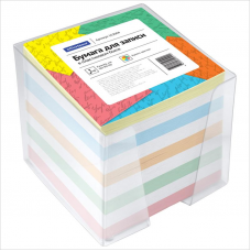 Блок для заметок цветной 9х9х9, в пластиковом боксе OfficeSpace