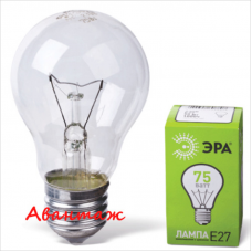 Лампа накаливания Эра 75Вт, E27, R60, груша, прозрачная, теплый белый свет