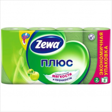 Туалетная бумага 2-слойная Zewa Plus 144006, 8шт/уп, аромат яблока, зеленая