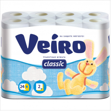 Туалетная бумага 2-слойная Veiro Classic, 24шт/уп, белая